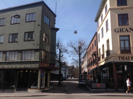 Peterskirken lå i dette området i middelalderen. Det er satt opp et informasjonsskilt. (Foto: Thomas Nilsen) 