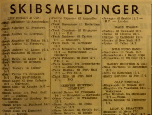 Skipsmeldinger var vanlig i Vestfoldavisene frem til 1980-årene. Her fra 1966. 