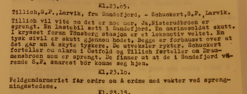 Tysk rapport sent på kvelden 14. mars 1945. 