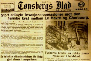 Forsiden på Tønsbergs Blad 7. juni 1944. 